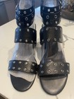 Rebecca Minkoff Black Leather Eyelet Strappy Ankle Buckle Block Sandals 8.5M — photo 1