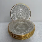 Antique Depression Sandwich Pattern Plates Clear Glass Gold Rim 7 "  Set Of 8