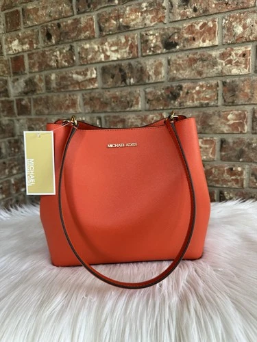 Michael Kors Pratt Medium Bucket Shoulder Tote Bag Red Clay