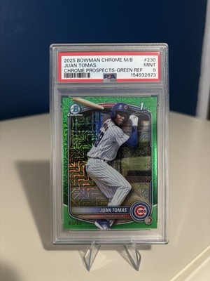 2025 Bowman Chrome Mega Box Juan Tomas 1st Green Refractor #/99 CUBS PSA 9