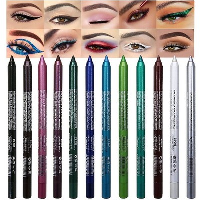 Set 12 lapices delineadores de ojos gel glitter colores surtidos waterproof