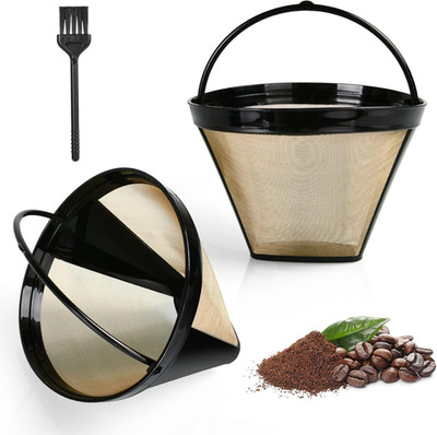 Wiederverwendbar Kaffee Filter, 2 Stück Goldtonfilter Größe 4 Mit Bürste