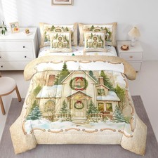 Christmas Cabin Bed in A Bag with Sheets,Winter Xmas Holiday Bedding Set Retr...