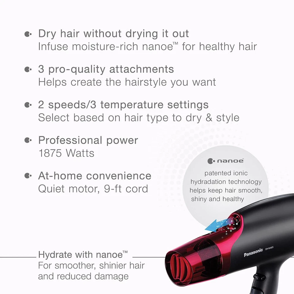 Panasonic Nanoe Hair Dryer, 1875 Watt Professional Blow Dryer for Smooth, Shiny - Image 2 of 4