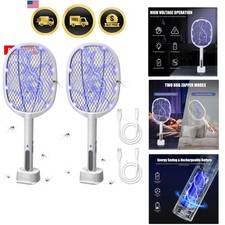 2-in-1 Electric Bug Zapper Racket, 2 Pack 3000V High Voltage LED Lighted Hand...