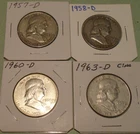 1957 D,1958 D,1960 D,1963 D FRANKLIN HALFS