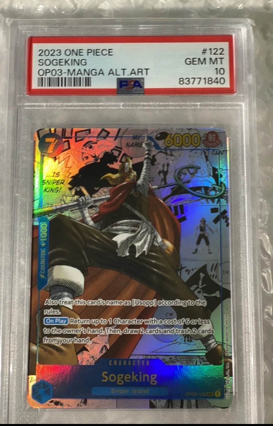 2023 ONE PIECE OP03-PILLARS OF STRENGTH MANGA ALTERNATE ART #122 SOGEKING PSA 10