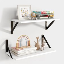 Floating Shelves Wall 16'' x 8'' White Wall Shelves Set of 2 Rustic Black Wood