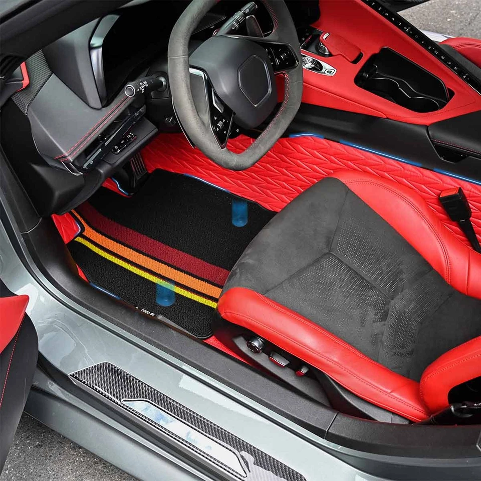 Red Tricolor Anti-Slip Binding Carpeted Floor Mats For Corvette C8 2020-2024 AI Foto 2 de 4