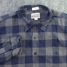 J Crew Mid Weight Flannel Double Brushed Shirt Large Classic Fit Blue Gray Check