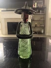 Rossi Murano Latticino Glass Asian Chinese Man 10" Signed Green & Black Italy