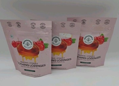 3x Beekeepers Lozenges Natural Soothing Cough Cherry14 Per Pack  Exp 8/27 Sealed