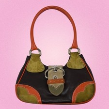 Prada Vintage Moon Mexicane Patchwork Leather Shoulder Bag Brown BR1473