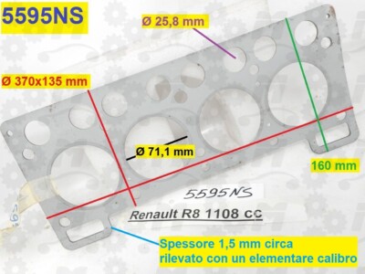 Pair of engine cylinder head gaskets for: Renault R8 engine 1108cc Ø 71 ...