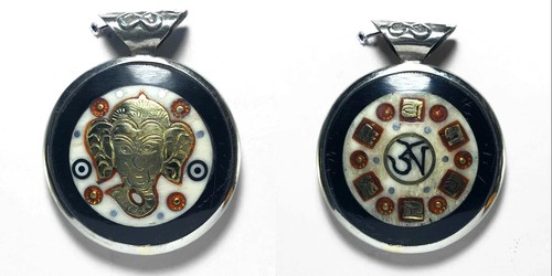 6 PCS Lot Tibetan Silver Pendants Double Side Design Stone Inlay Filling Nepal - Picture 3 of 7