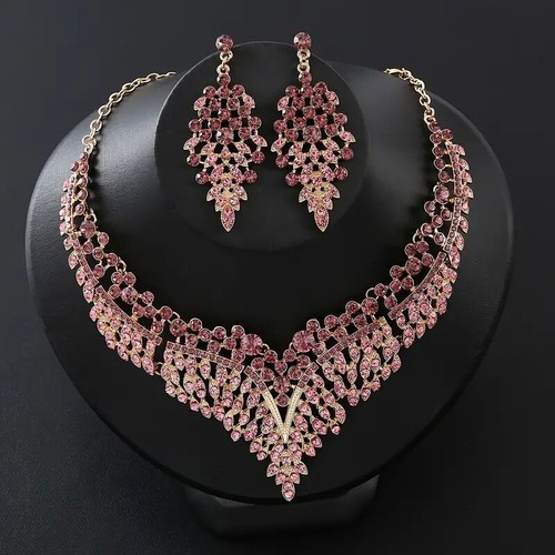 Juego de joyas de lujo de 3 piezas con diamantes de imitación - Collar de aleación de zinc enchapado en oro de 14K - Imagen 3 de 20