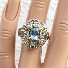 Designer Blue Topaz Oval Cocktail Ring Size 5 Gold Vermeil Over 925 Sterling