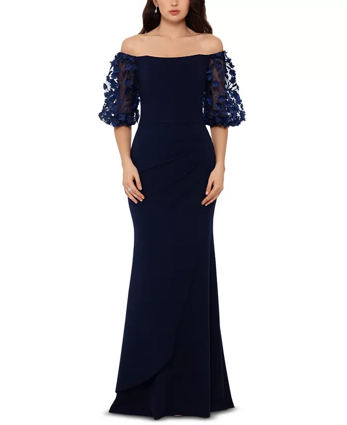 XSCAPE Petite Off Shoulder Balloon-Sleeve Mermaid Gown Women's 10P