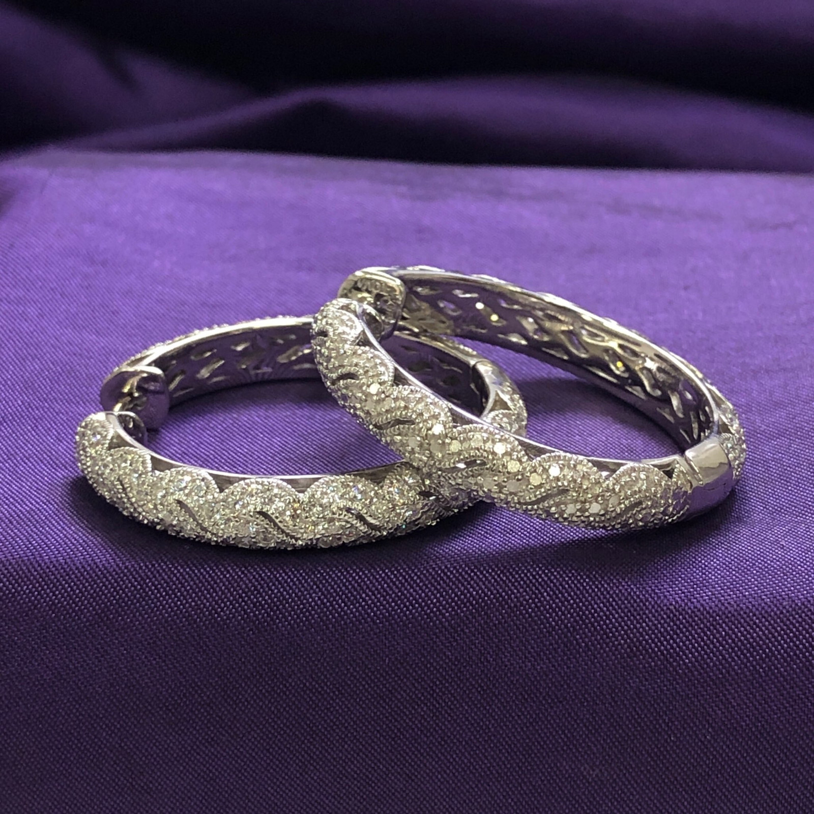 QVC TOVA for Diamonique Milgrain Detail Hoop Earrings Sterling Pre