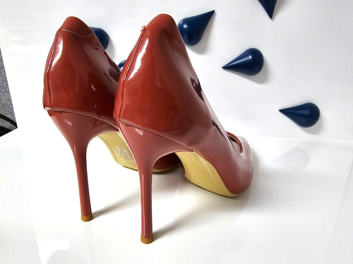 Women's Pointed Toe Pumps Faux Patent Leather 8cm High Stiletto Heel Party Shoes - Picture 6 of 17