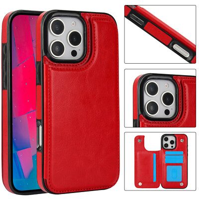 Leather Phone Case With Card Pocket For iPhone 16 Pro Max 15 Plus 13 12 11 XS 7