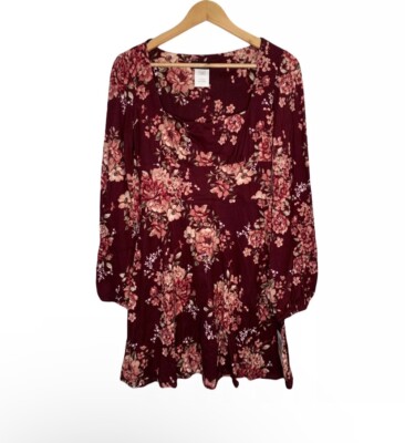 B Darlin Floral Dress Womens 7/8 Red A Line Midi Long Sleeves | eBay