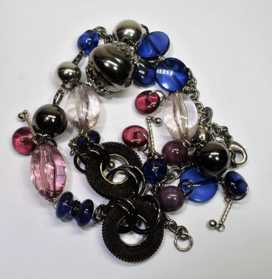 Firmato Chico's Argento Vetro Artistico Multicolore Grande Perline 32 " Collana - Immagine 3 di 4