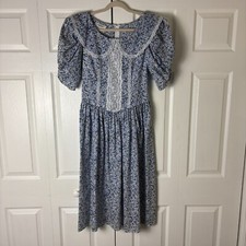 Vintage Gunne Sax Dress 9/ 10 Blue Floral Midi Jessica McClintock Cottagecore