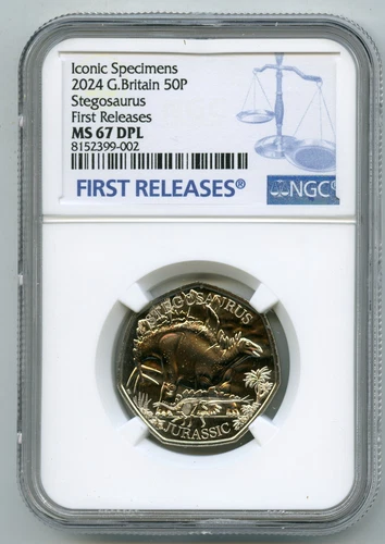 2024 GREAT BRITAIN 50P UNC STEGOSAURUS DINOSAUR NGC MS67 DPL FIRST RELEASES