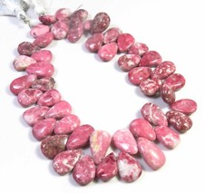 Natural Pink Thulite Smooth Pear Gemstone Beads 11-15mm 9"Strand 211cts GV-3286