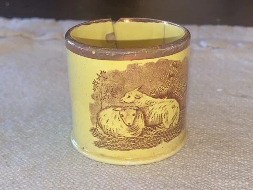 Staffordshire Childs Children’s Canary Mug With Sheep Ca. 1820