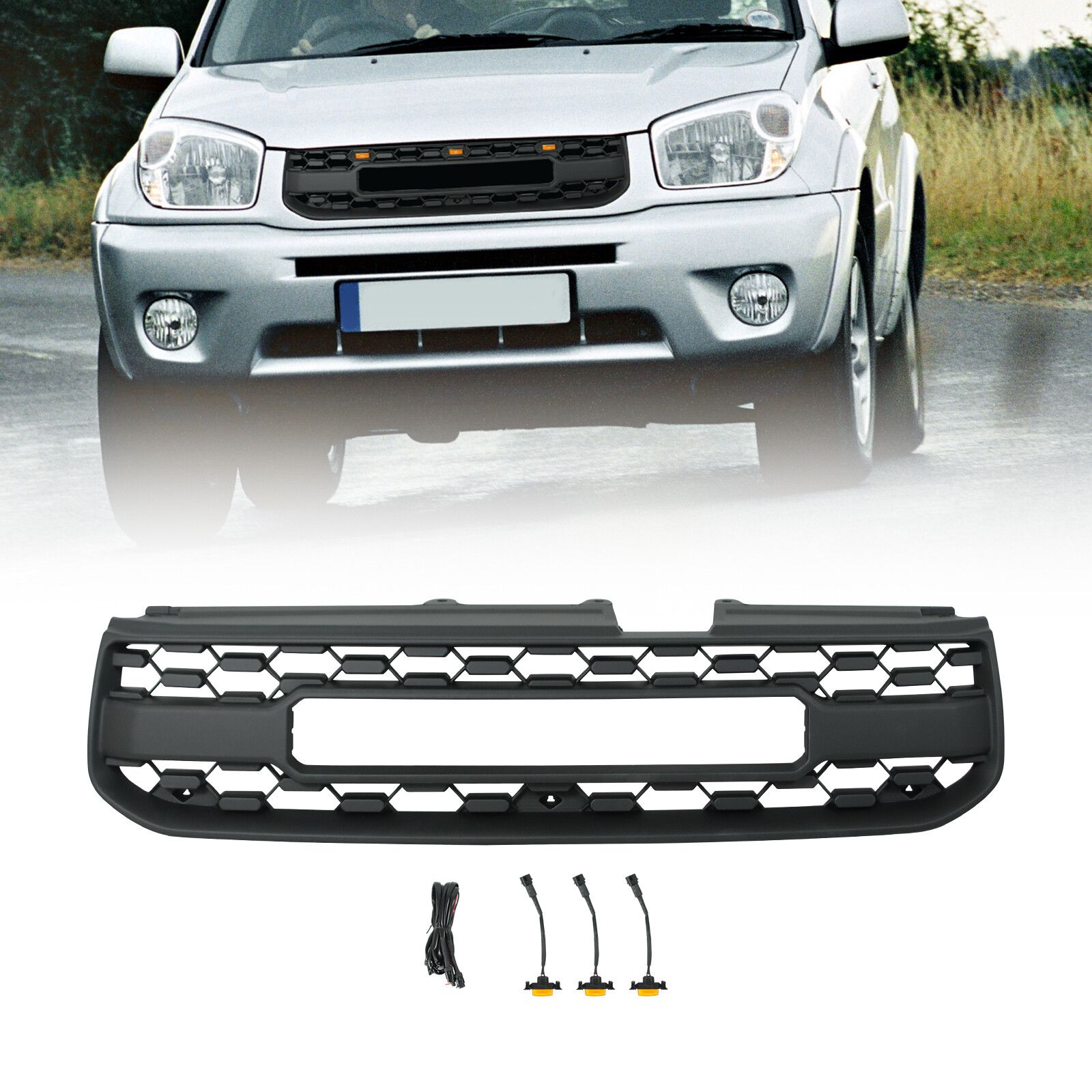 Black Front Bumper Grille Grill Fits For 2004-2005 TOYOTA RAV4 W/LED LIGHTS US