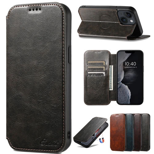 For iPhone 17 16 15 14 Plus 13 12 Pro Max Magnetic Leather Stand Wallet ID Case