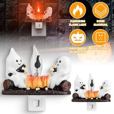 2pcs Set Ghost Campfire Flickering Night Light Flame Nightlight Halloween Decor