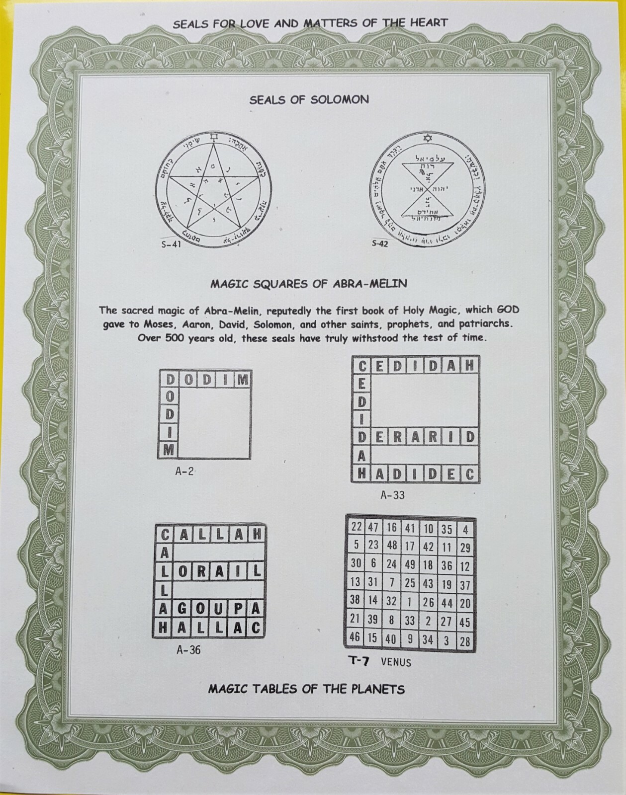 SEALS OF SOLOMON FOR LOVE MATTERS OF HEART **SECRET ATTRACTION DESIRE BELOVED**