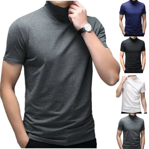 Fashion Mens Casual T-Shirt Top Short Sleeve Turtle Neck Sweater Slim Undershirt