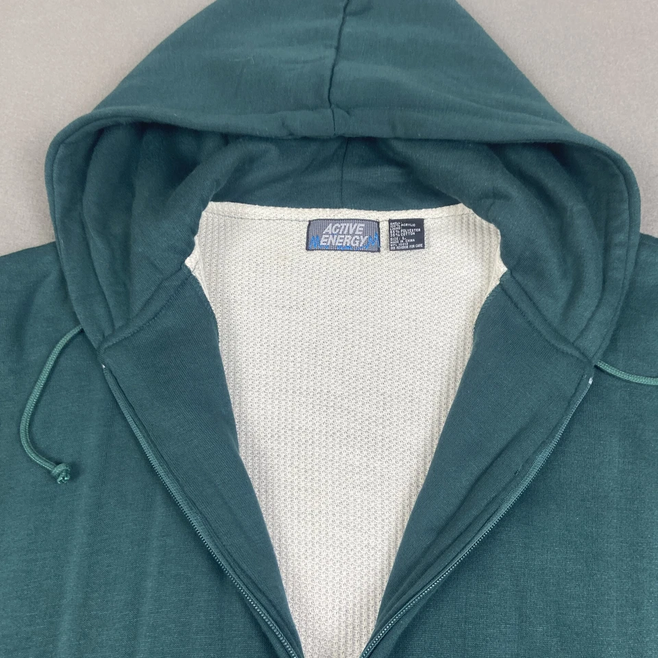 Vintage Jacket Mens Large Green Full Zip Hooded Sweatshirt Thermal Active Energy - Image 2 of 4