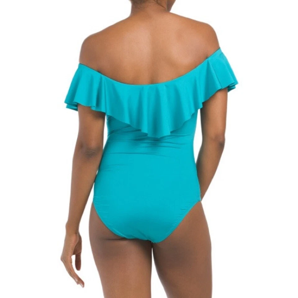 Traje de baño Trina Turk para mujer Monaco con volantes bandeau de una pieza - hombro descubierto talla 6 Foto 2 de 2