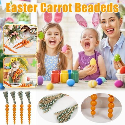 4-Piece Beaded Carrot Rustic Spring Wood Easter Table Tiered GXX Tray Q5Q9  D5G6