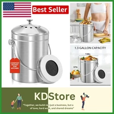 Stainless Steel Kitchen Compost Bin 1.3 Gal Odorless Indoor Food Waste pail