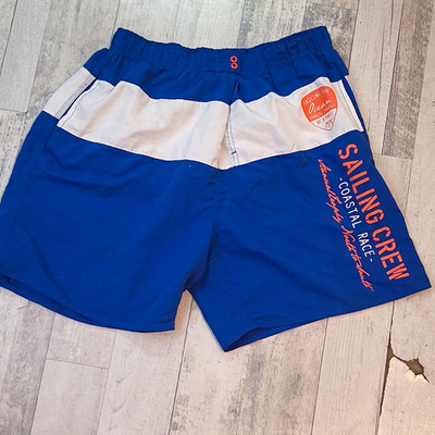 Identic Herren Badeshorts gestreift Blau/Weiß/Orange Gr. M elast. Bund