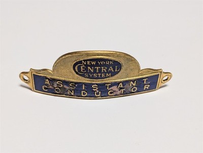 Vintage New York Central System Assistent Dirigent Mützenabzeichen - 4'' Messing & blau