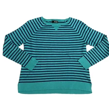 ana A New Approach Aqua Blue Striped Sweater Womens PM Pullover
