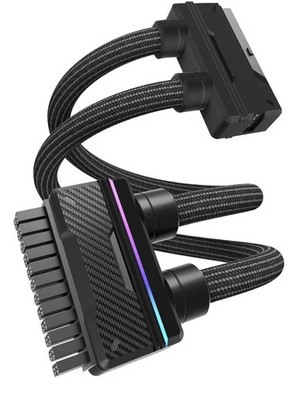 Black ARGB 16AWG ATX 24Pin PC PSU Power Extension Cable DualTube Management