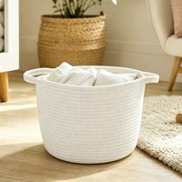 "WäSchekorb Mit Griffen 28Cm/11\" Baumwollseil Geflochten Weiß"