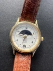 VTG Timex Quartz Watch Women Moon Phase Gold Tone Date Leather Analog New Batter