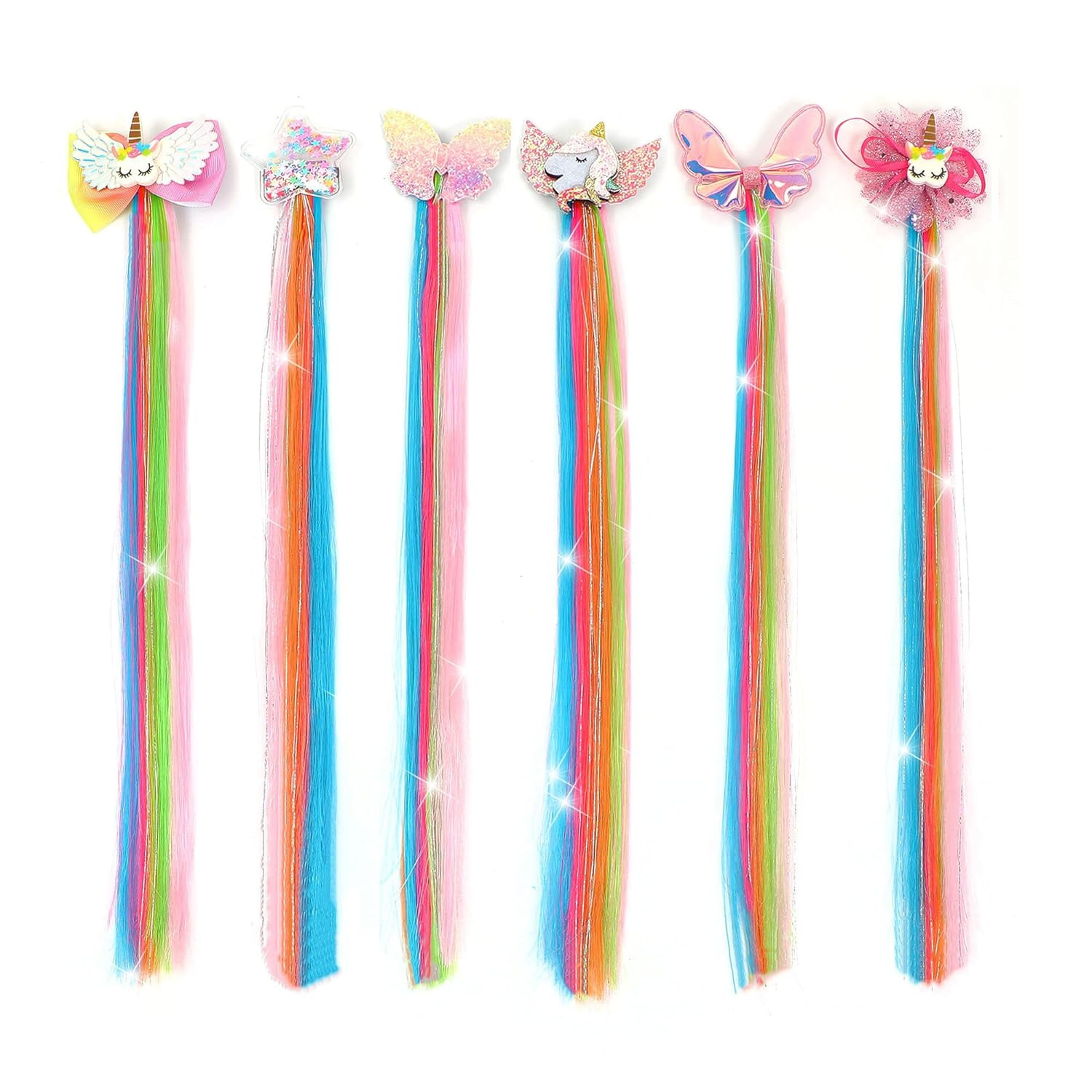 6 Pcs Unicorn Hair Bows Hair Clips for Girls Rainbow Hair Extensions for Kids To