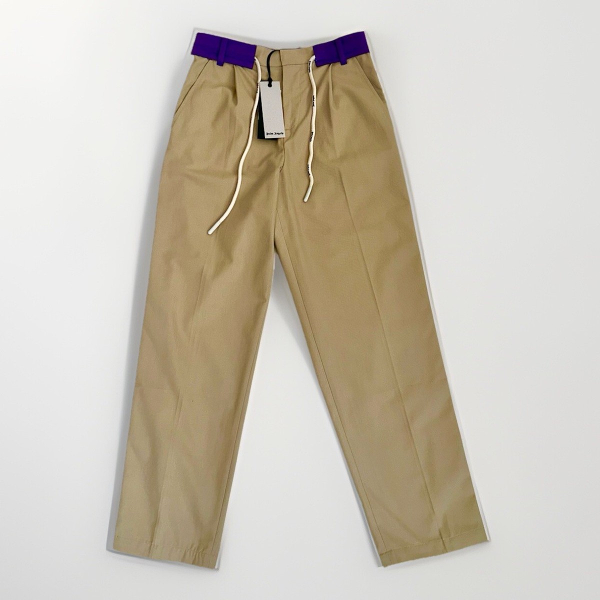 Palm Angels Men's Pants Track Taped Smart Casual Beige Purple
