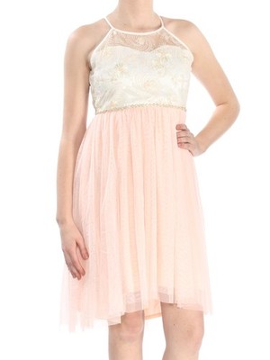RARE EDITIONS Womens Pink Sequined Sleeveless Illusion Neckline Formal Dress 14