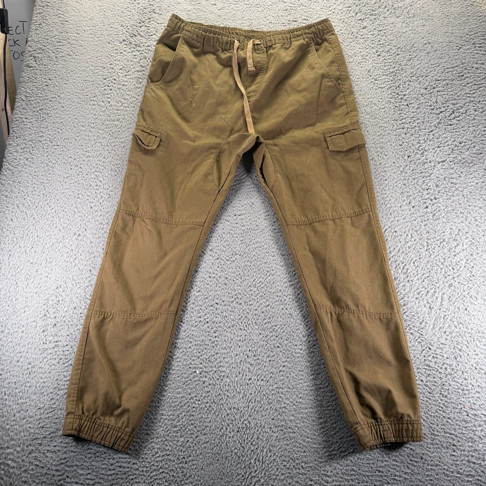 Burnside Pant Mens L Brown Cotton Cargo Jogger Tapered Utility Workwear Travel